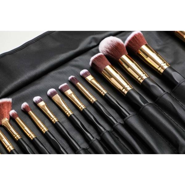24 stk. professionelle og eksklusive makeupbørster i etui Sort