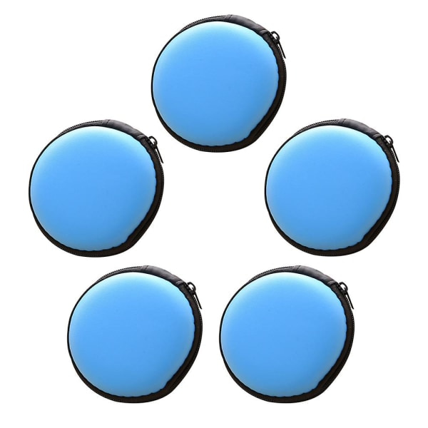 Kuulokkeiden kantolaukku, pieni pyöreä laukku matkakuulokkeille, vetoketjullinen, älypuhelimen kuulokkeille, langattomille kuulokkeille, USB-kaapelille, SD-kortille, sininen Blue