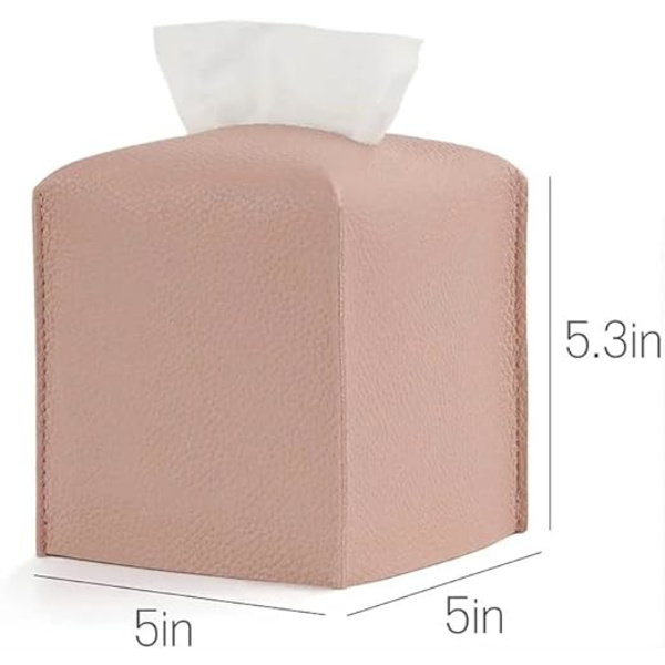 Fyrkantig servettbehållare, läderhus servettbehållare, dekoration servettpappershållare servettdispenser, restaurang, hem, kontor, hotell, bil (rosa)