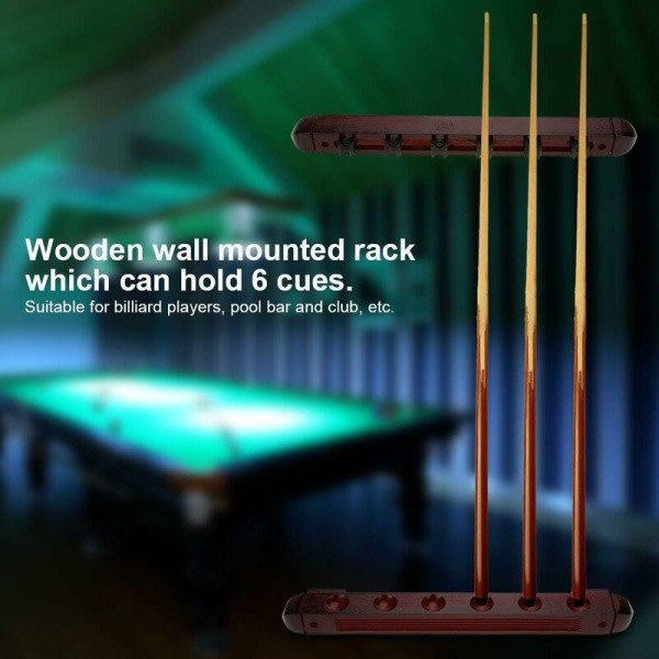 Biljardveggstativ, Snooker Cue Rack for Snooker, 6 Cue Holders for Billiards, Tilbehørskøer for Billiards