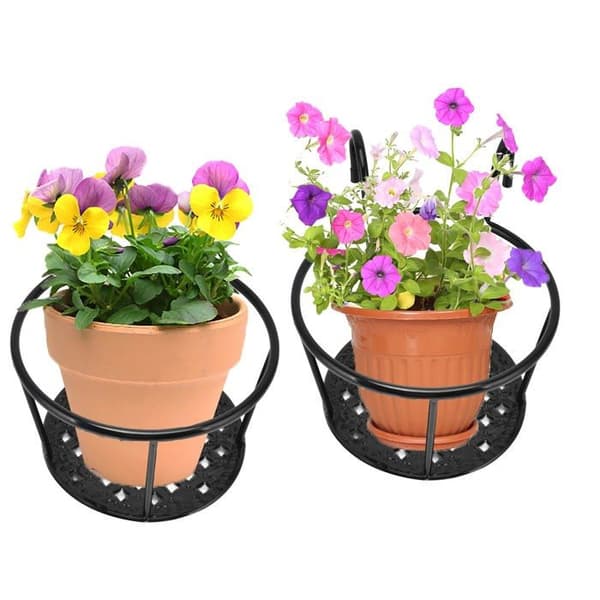 Set med 2 hängande blomkrukor för räcken, mångsidig planteringskorg i järn