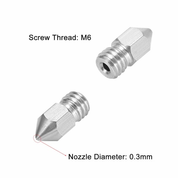 5 kpl 3D-tulostimen suutin, ruostumattomasta teräksestä valmistettu suutin 0,3 mm, ekstruuderin print