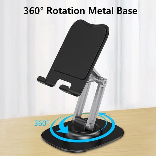 Justerbart skrivebordstelefonstativ med 360° rotasjon. Sammenleggbart og bærbart, kompatibelt med iPhone/Samsung osv.