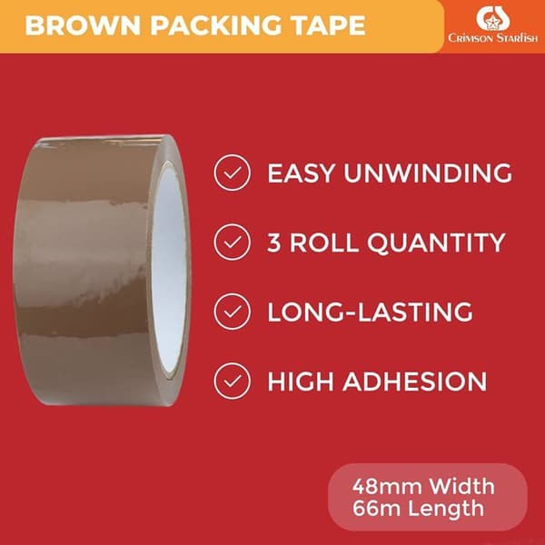 Brun Tejp 48mm - Förpackning med 3 Rullar - För Förpackning, Frakt och Flytt