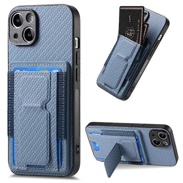 For iPhone 15 Karbonfiber Sammenleggbart Stativ Elastisk Kortlomme Telefondeksel