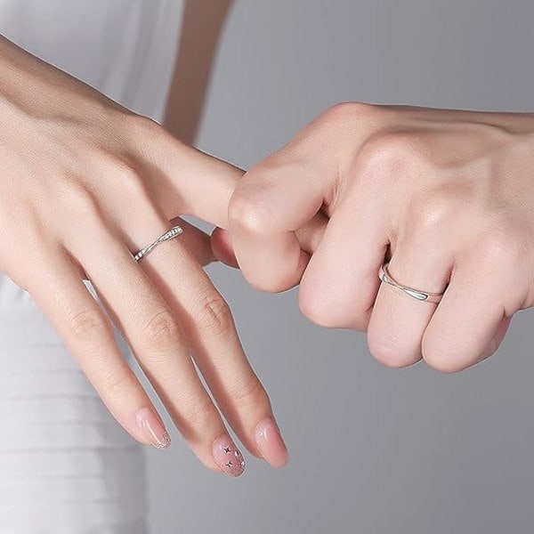 925 Sterlinghopea Sormus Yksinkertainen Pari Sormukset 2KPL