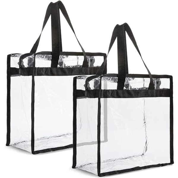 2-pack transparenta stadionväskor - 12x6x12 stora transparenta toteväskor med dragkedjor och handtag