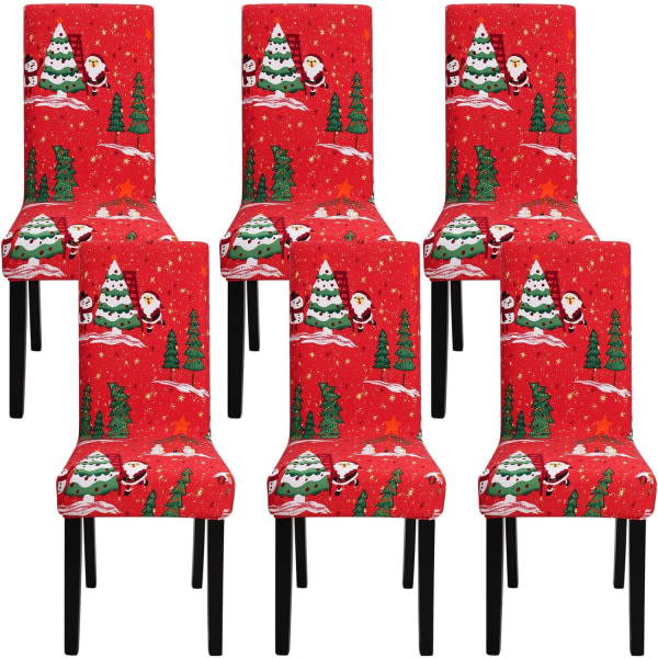4-Pack julestoltrekk Stretch Avtagbare vaskbare spisestueblader Christmas Tree 6