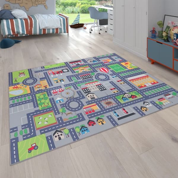 Paco Home Lekmatta, Barnmatta, Barnrumsmattor, Gatumönster - Grå 2 - 200x290 cm 200x290 cm