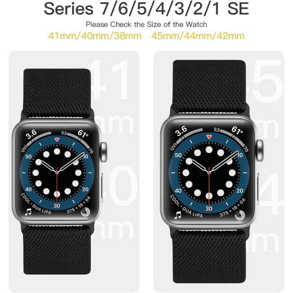 Pakke 2 rem kompatibel med Apple Watch-remme 42/44/45 mm, nylon sportselastisk erstatningssløjfe til iWatch SE Ultra Series 8 7 6 5 , sort/grå