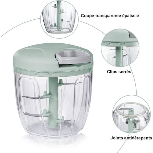 Manuel løghakker med 3 knive i rustfrit stål. Multifunktionel hakker og blender.