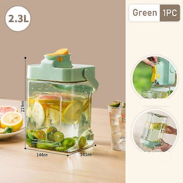 2.3/3.5L Stor Kapacitet Køleskab Koldtvandsflaske Med Hane Udendørs Bærbar Dispenser Køkken Drikkevare Juicebeholder 2.3L Green 1PC Bottle