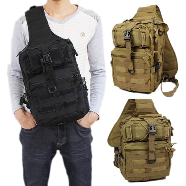 Canvas Sling Bag Ryggsekk Skulderbrystpakke for Menn Kvinner Reise Utendørs Forretning Bærbar Sykling Jakt Vandring Camping Ryggsekk Dagstursekk #33black(nylon)