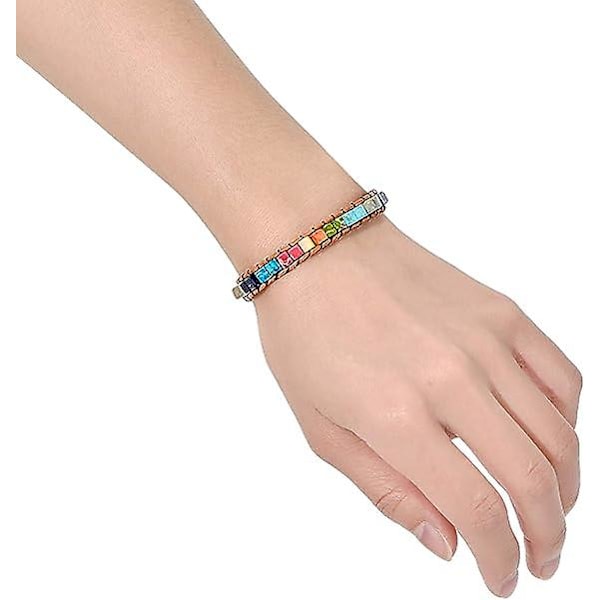 Chakraarmband för kvinnor med äkta stenar Läderlindat helande pärlarmband Kvinnor Män Boho Vänskapsmycken