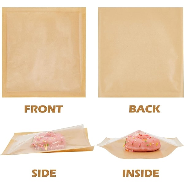 Varmeforseglede bakeriposer med vindu for egg sandwich donut kjeks emballasje 7,1x7,5 tommer klare frontpapirposer To Go