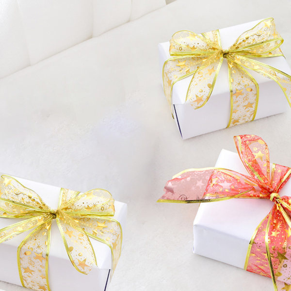 4 ruller 2m organza bånd Bling Star trykt bånd til bryllupsgaveæske julepynt