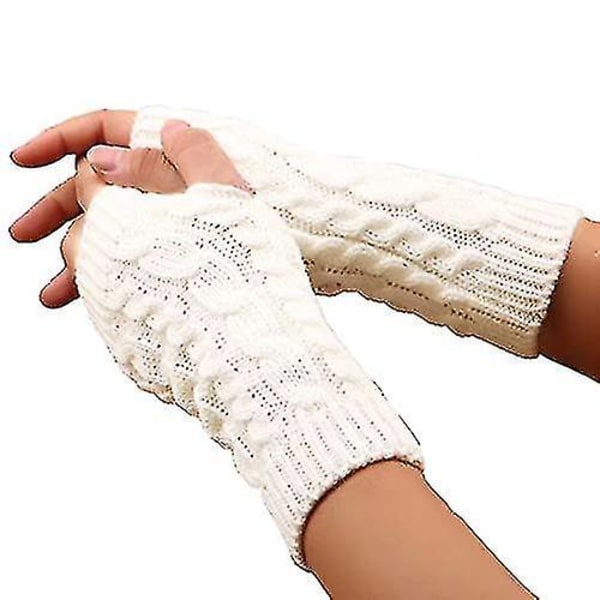 1 par Fingerløse hansker Varme Armhansker Vinterstrikke Heklehansker Gave For Dame Og Jente-hvit