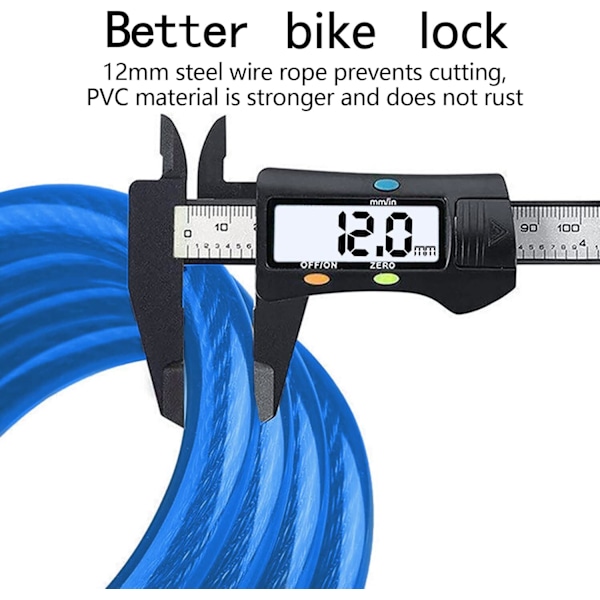 Sykkellås Sykkelskap Kombinasjon 5-sifret 120cm/12mm Lang Sykkelkabel Låser Sykler Kjede Høy Sikkerhet for E-Sykkel Terrengsykkel Utendørs Ski Blue