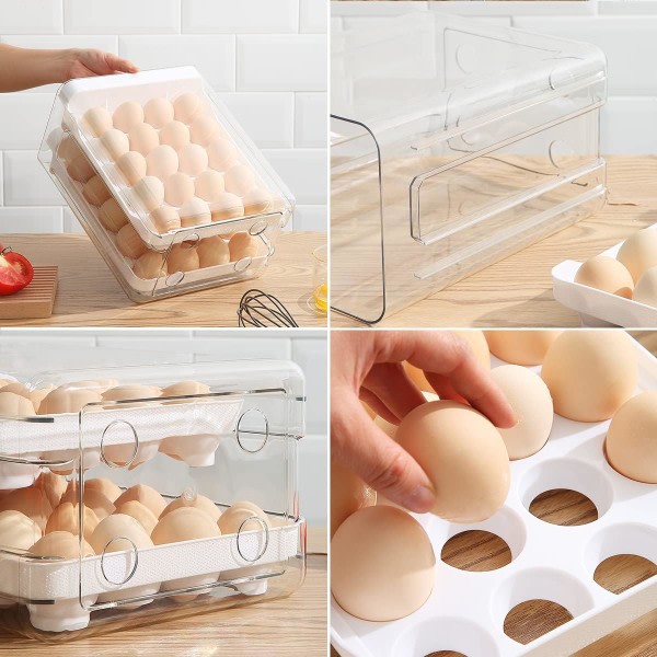 Køleskabsæggebakke, 40 gitre/2 lags køleskabsæggeholder, køleskabsæggeboks, køleskabsboks til opbevaring af friske æg (1 stk)