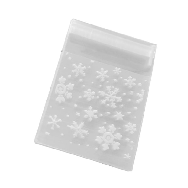 200 st Vita snöflingor plastpåse Transparent presentpåsar Självhäftande tätningspåse för godiskaka efterrättsförpackning (10*10)