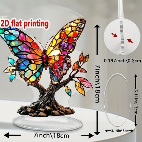 Sommerfugl Tre Ornament Skrivebord Ornament Samleobjekter Borddekorasjoner (2D Flat Trykk)