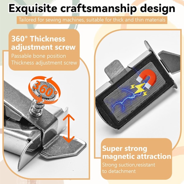 Magnetisk sømstyring til symaskine, sytilbehør, quiltetilbehør, multifunktionelt styreværktøj kompatibelt med Brother, overlock-symaskiner