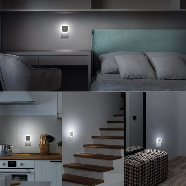 Nattlampa, 4-pack, skymningsrelä, LED-nattlampa för barns sovrum, badrum, hall, varmt vitt och kallt vitt