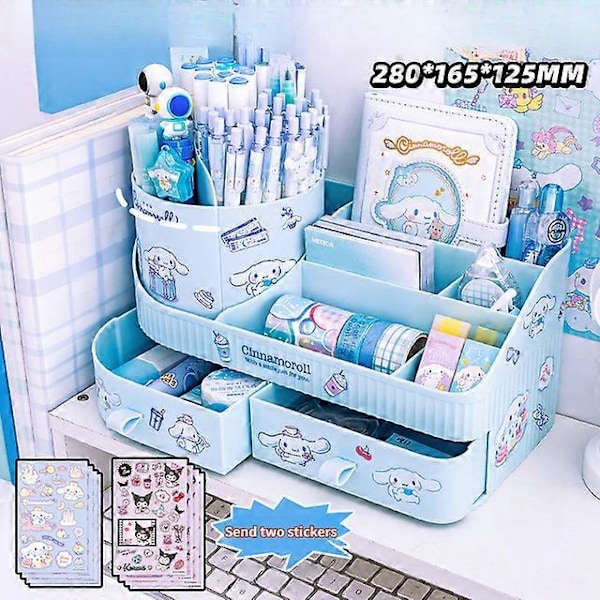 Kawaii Sanrio Kuromi Roterende Skuffe Penholder Opbevaringsboks Organizer Stor Kapacitet Skrivebord Sød Multifunktionel Opbevaringsstativ Skrivebordsorganisatorer blue send stickers
