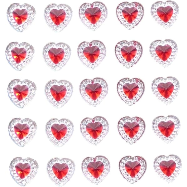 40 x självhäftande hjärta ädelstenar klar med färgad mitt Diamante strass Akrylkristaller Stick på ädelstenar Utsmyckningar, hantverk, inbjudningar (röd)