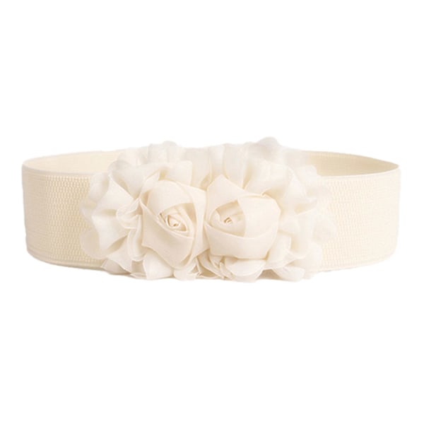 Sinknap Elastisk Dobbelt-Blomsterstof Bred Elastisk Taljebælte Til Fest Beige