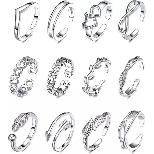 12-pack Boho Ringar / Örhängen - Justerbar silver