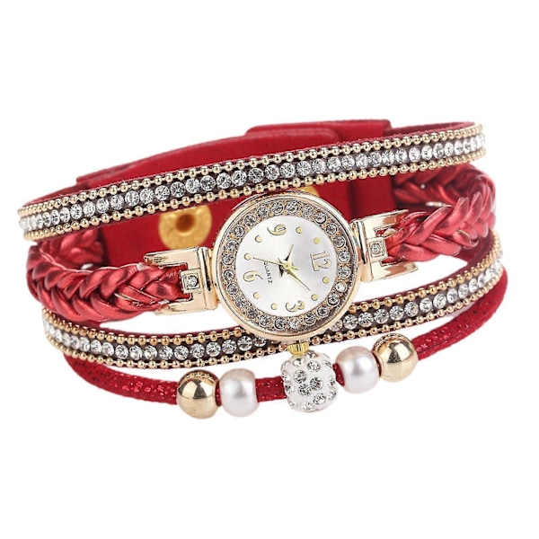 Elegant Flerlags Rhinestone Flettet Armbåndsur til Hverdagsbrug White
