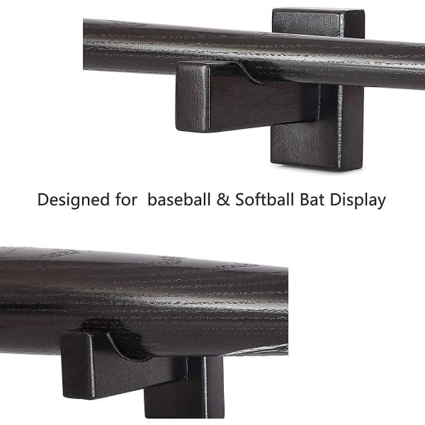 Basebollträ-fodral, väggmonterat, massivt handgjort horisontellt stativ för visning av basebollar och softbollar