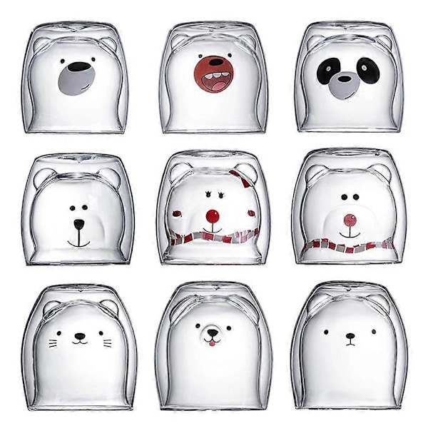 Söt Kaffemugg Tekopp Mjölkkopp Dubbelväggigt Glas Björn Ankunge Tecknad, 100% NY Multicolor Bear