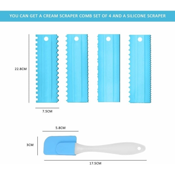 FlkwoH 4 st Dubbelsidiga Plastblå Kakskrapor, Kakskrapa, Dessertkaksbakverktyg, med 1 Silikonkrapa.