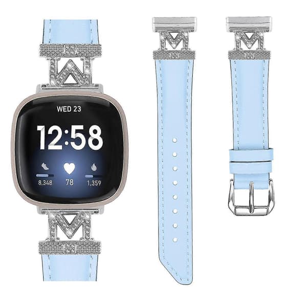 För Fitbit Versa 3/Versa 4/Sense/Sense 2 M Form Äkta Läder Klockarmband Blue Fitbit Versa 3