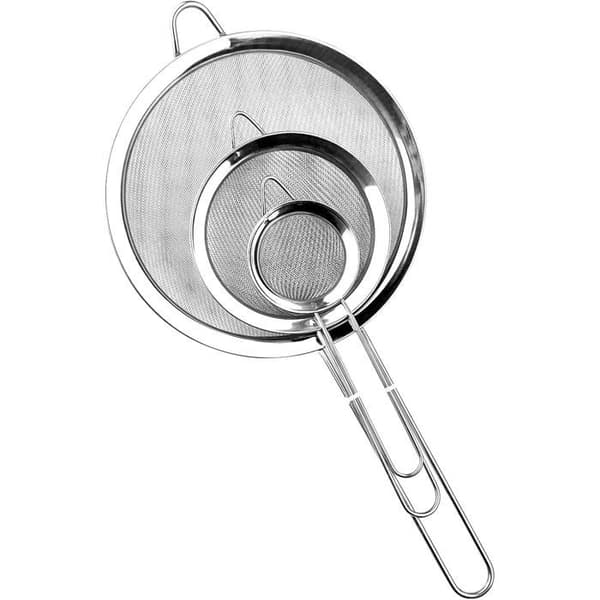 Sett med 3 dørslag i rustfritt stål - 20,5, 29,5, 38,5 cm - Dobbel funksjon: Drenering og sikting for pasta, grønnsaker, mel
