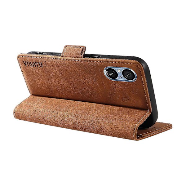 För Sony Xperia 5 V Läder Telefonfodral Vikbart Ställ Plånboksfodral Brown