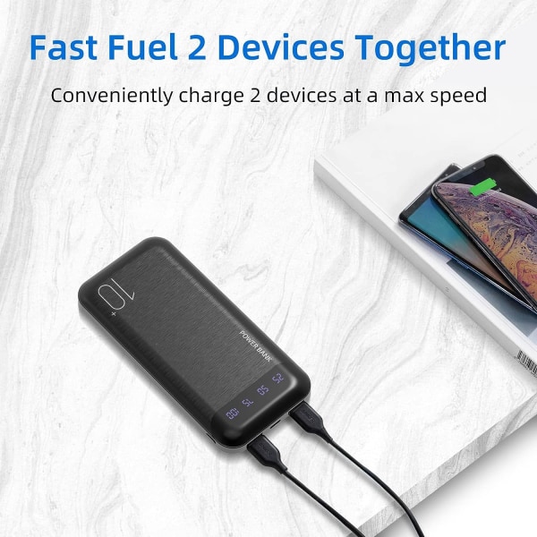 Power Bank 10000mAh Mobiltelefon Bärbar Laddare Externt batteripaket med 2 USB 2.4 A-utgångar och USB C-ingång Kompatibel med Huawei iPhone 12 11 X