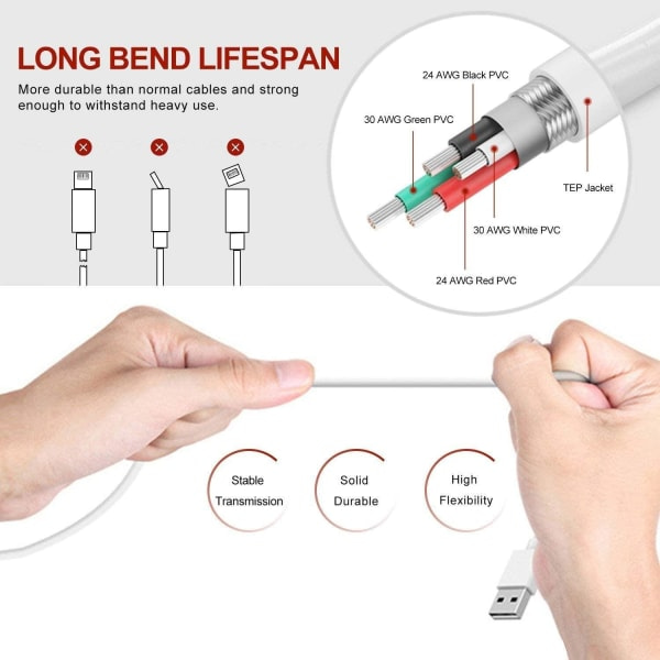 5X Lightning USB kabel till Apple för din iPhone, iPad 1m Vit