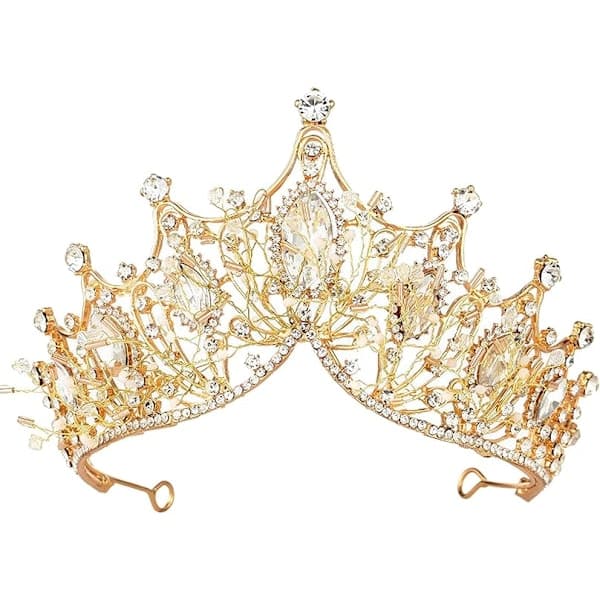 Guld prinsessekrone, rhinstenskrystal, gudinde, dronning, julekostume, rollespil, bryllupsdansekonkurrence