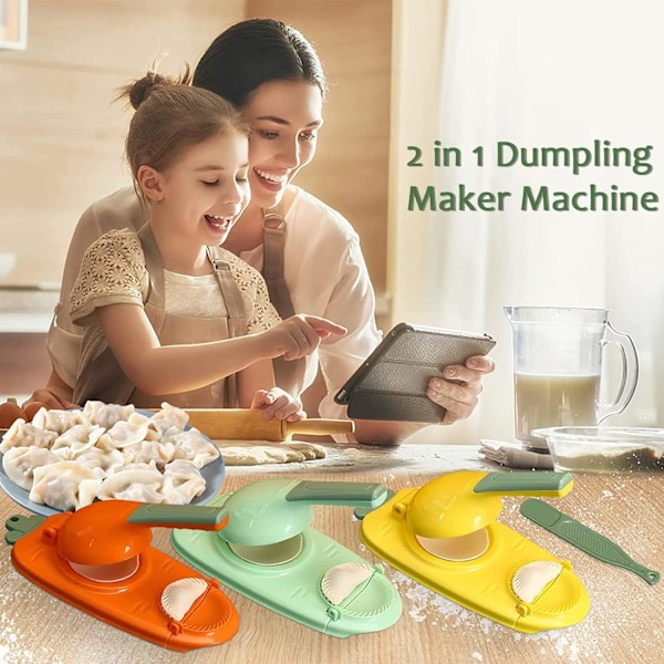 Dumpling Maker, 2 i 1 Dejpresse Sæt, Multifunktionel Manuel Dejmagerforme, Bage Kage Køkken Gadget (Orange)