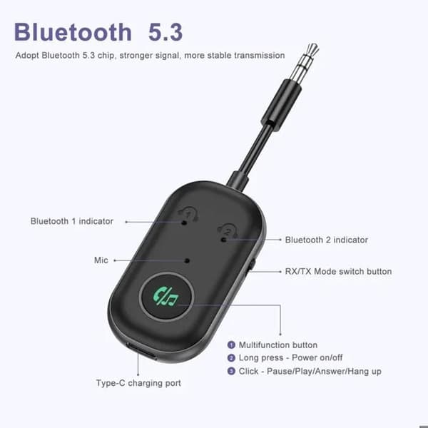 Bluetooth-lähetin-vastaanotin - BT5.3 - Bluetooth 5.3 - Kaksoisyhteys - 3,5 mm liitin
