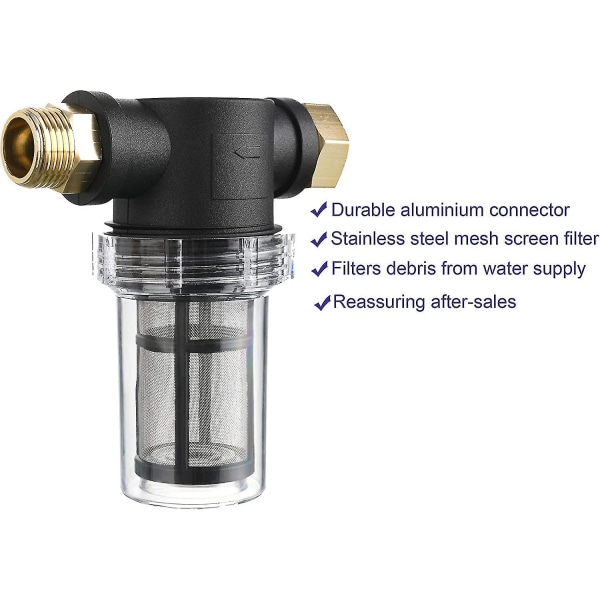 Havefilter til haveslange til trykvasker vandindløb, sediment inline filter, 40 mesh skærm, ekstra 100 mesh
