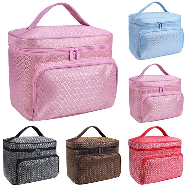 Sminkväska Bärbar Argyle Slät Reflextejp Dragkedja Förvaring pink