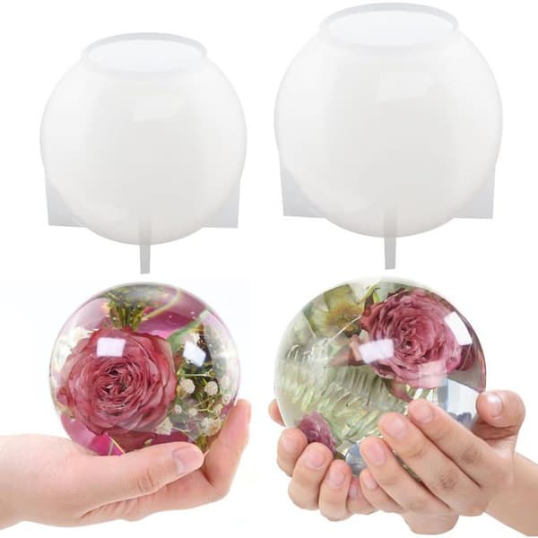Sæt med 2 store kugleformede harpiksforme, 11,9 cm og 10,2 cm, sømløse forme til stearinlysfremstilling