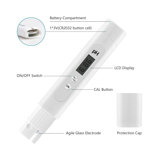 Elektronisk pH-meter, 0 til 14 pH-måleområde, højpræcis pool-pH-tester, pH-meter til pool, akvarium, drikkevand