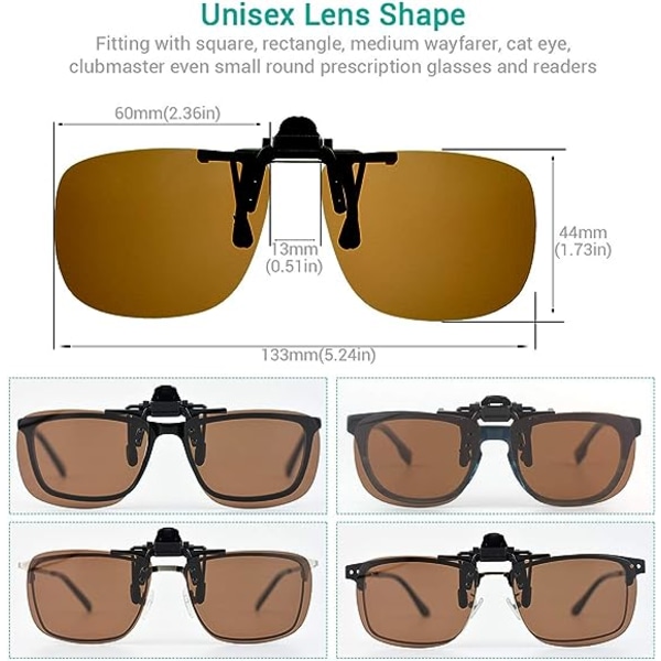 Polariserte Unisex Clip-on Flip solbriller reseptbelagte og leserammer for kjøring