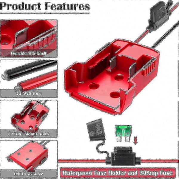 Strömadapter för Milwaukee M18-batteri 18V-omvandlare med säkringar och kabelterminaler 2-pack