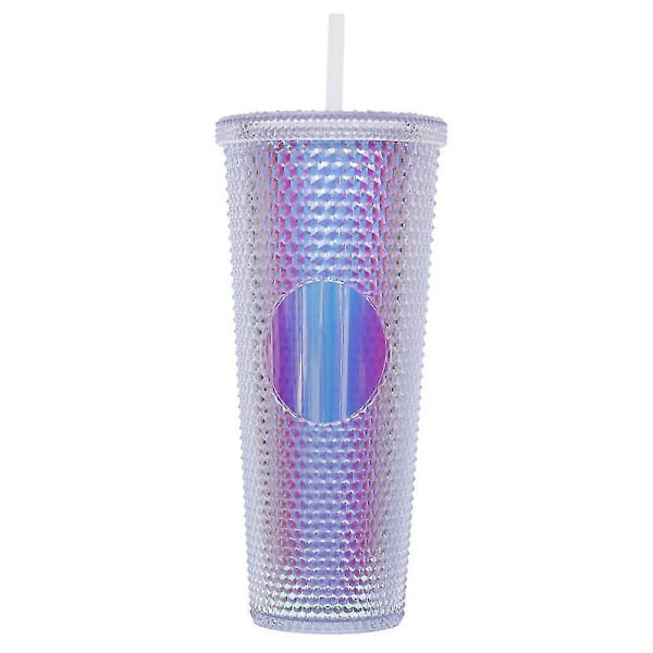 710ml Plastmugg med Lock och Sugrör, Återanvändbar Iskaffekopp, Smoothiekopp, Transparent Lasermugg